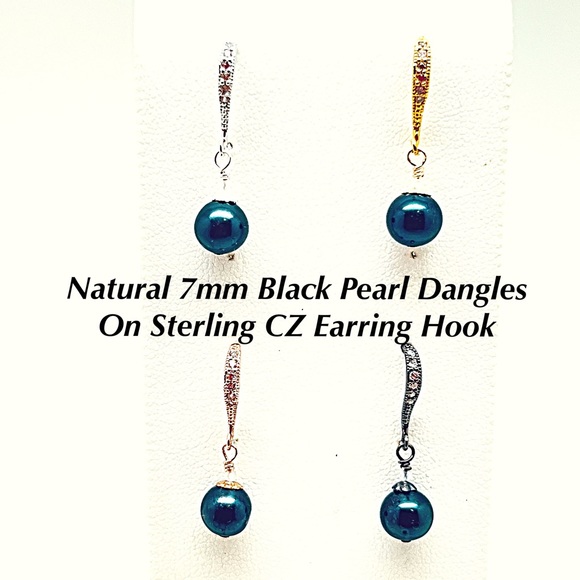 AAA Black Pearl Dangle Earrings on Sterling Silver CZ Hooks in 4 Finishes, NWT - Picture 5 of 7